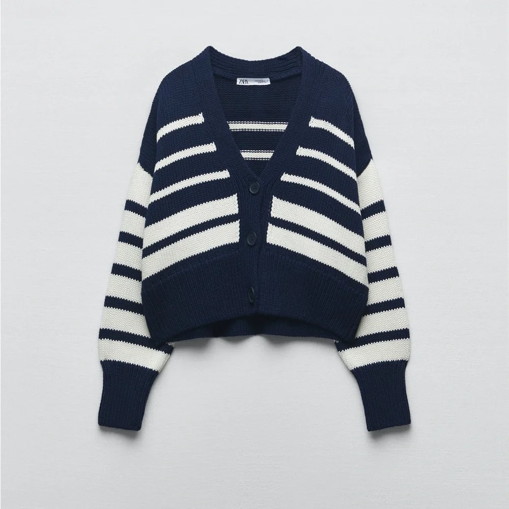 Zara STRIPED KNIT CARDIGAN. Striped. Size S. New with Tags. - Picture 7 of 9